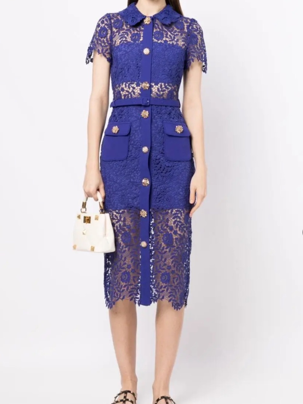 Self-Portrait Cobalt Blue Lace Midi Dress